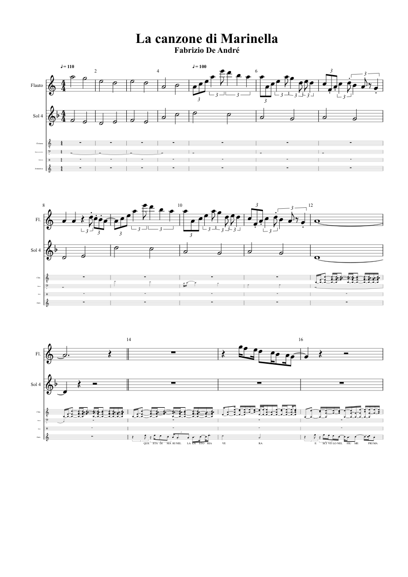 La canzone di Marinella Sheet music for Flute, Guitar, Bass guitar, Drum  group & more instruments (Mixed Quintet) | Musescore.com
