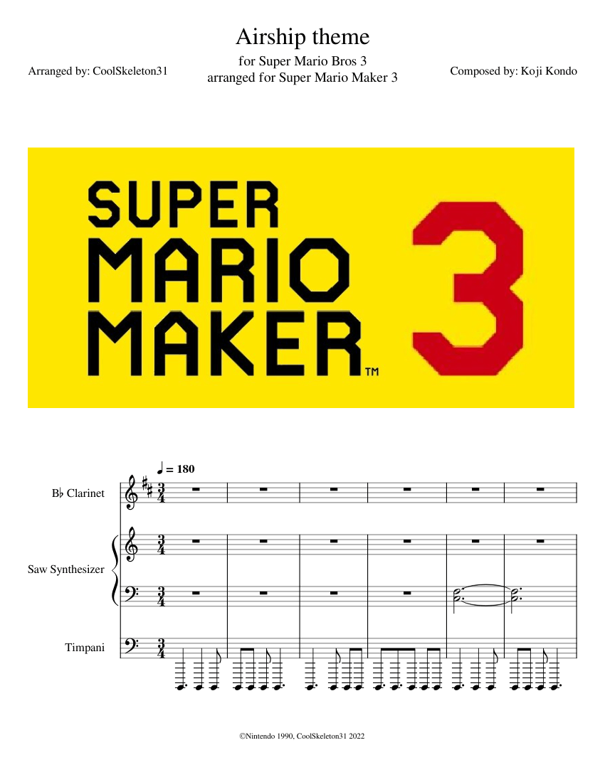 Super mario bros 3 airship – Koji Kondo Sheet music for Clarinet in b ...