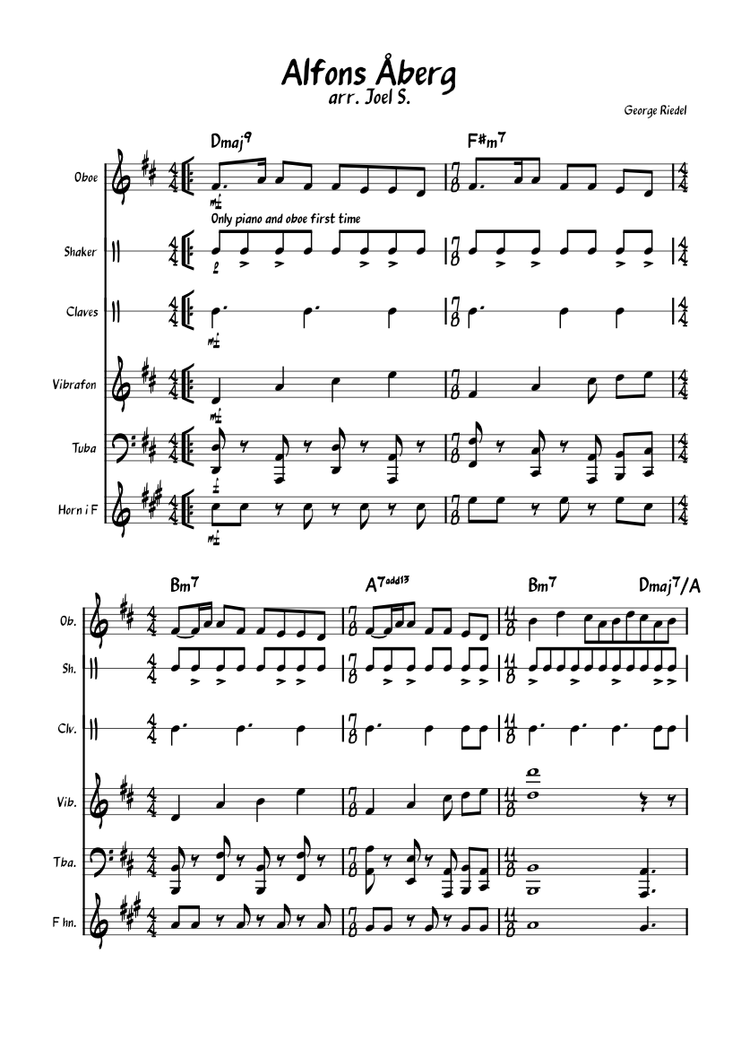 Alfons Aberg – Georg Riedel Sheet Music with Chords for Tuba, Oboe ...