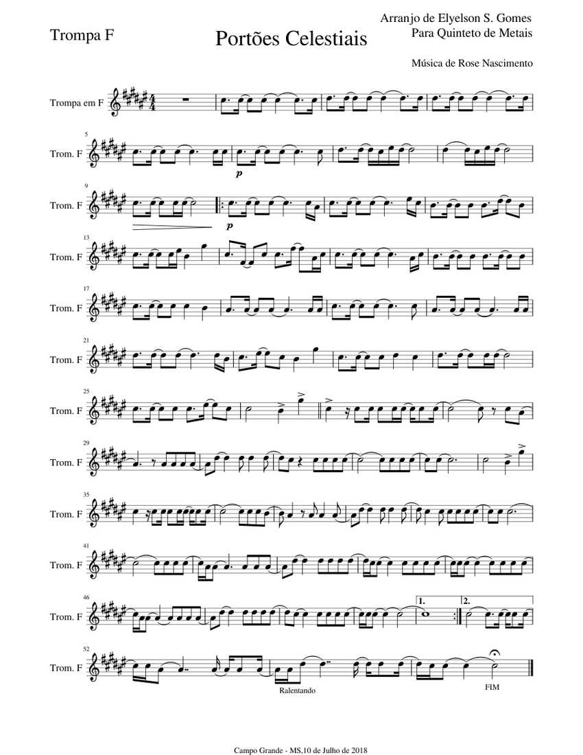 Portões Celestiais Sheet music for Piano, French horn (Solo ...