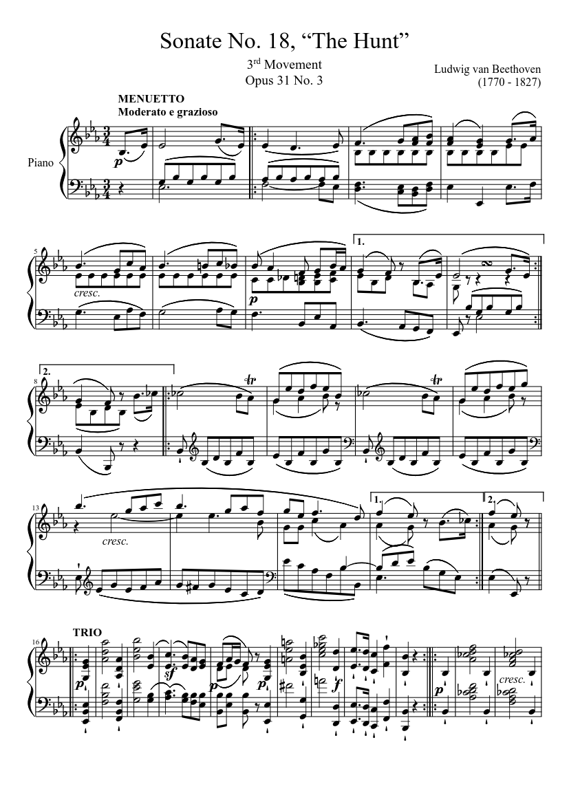 Sonate No. 18, “The Hunt” 3rd Movement Sheet music for Piano (Solo) |  Musescore.com