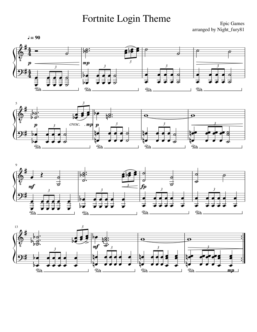 Fortnite Login Theme Sheet music for Piano (Solo) | Musescore.com