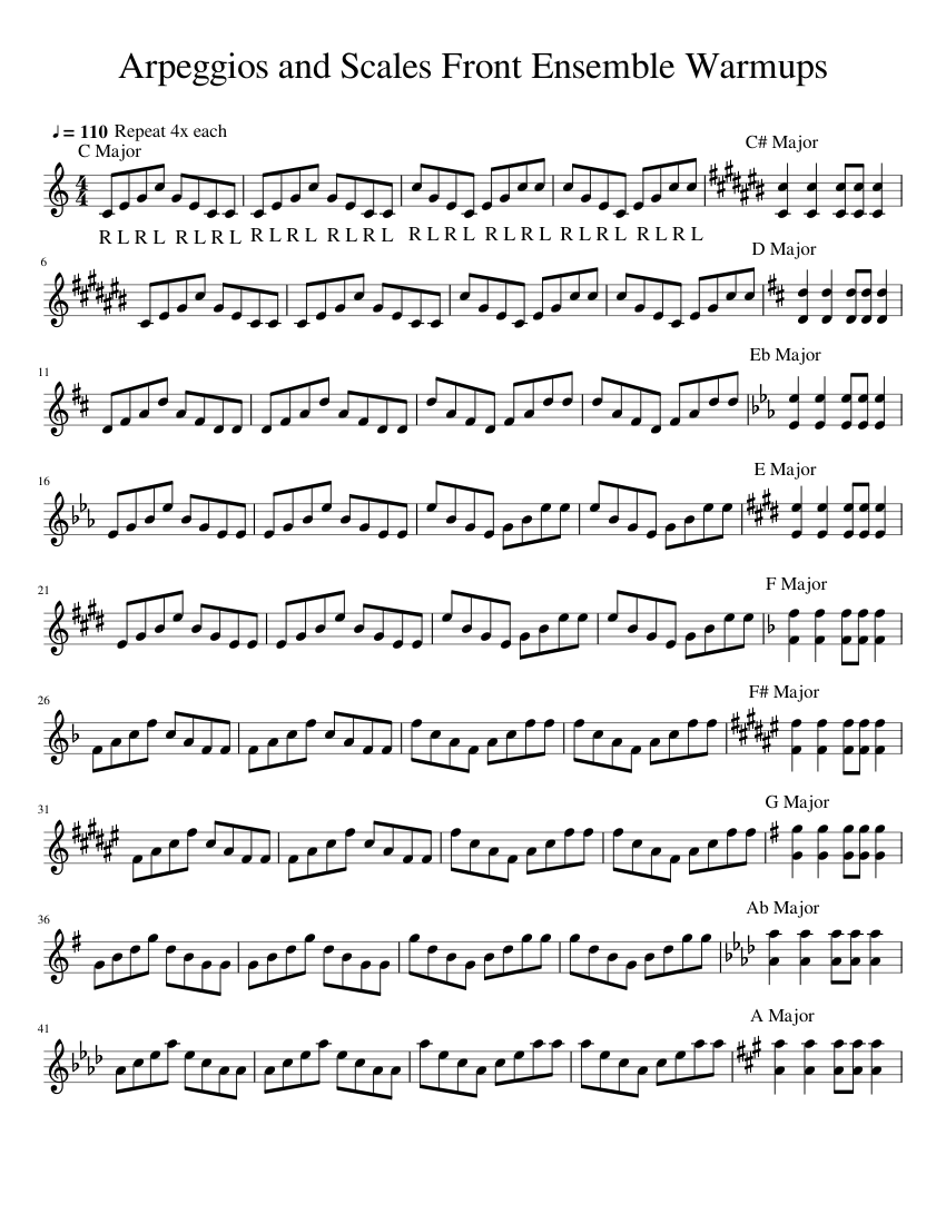 Arpeggios and Scales Front Ensemble Warmups Sheet music for Marimba