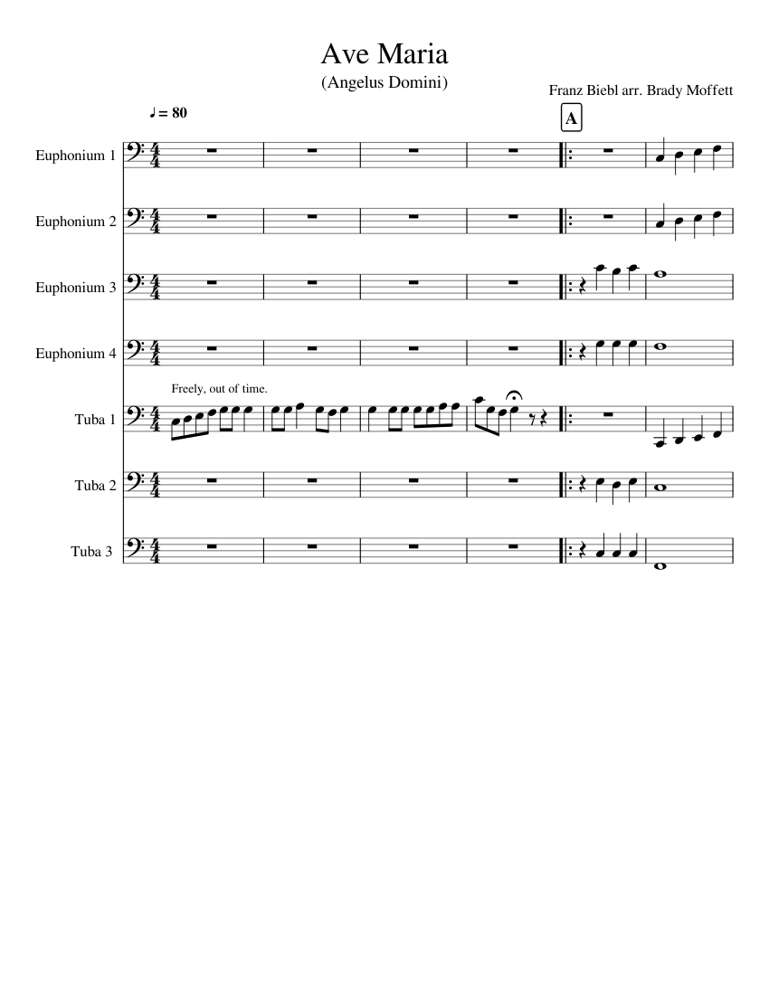 Ave Maria - Franz Biebl for Tuba/Euphonium Septet Sheet music for ...