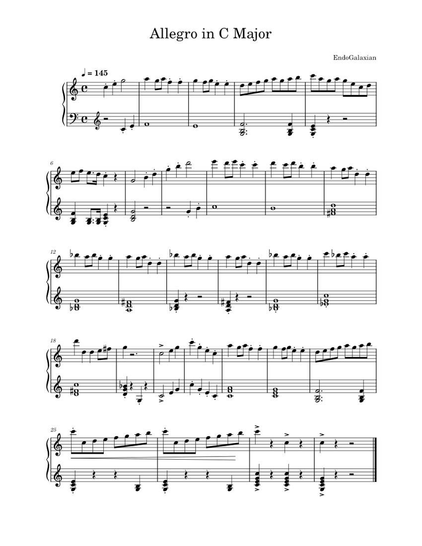 Allegro In C Major Sheet music for Piano (Solo) Easy | Musescore.com