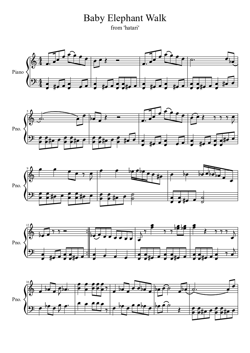 baby elephant walk (from HATARI) Sheet music for Piano (Solo) |  Musescore.com