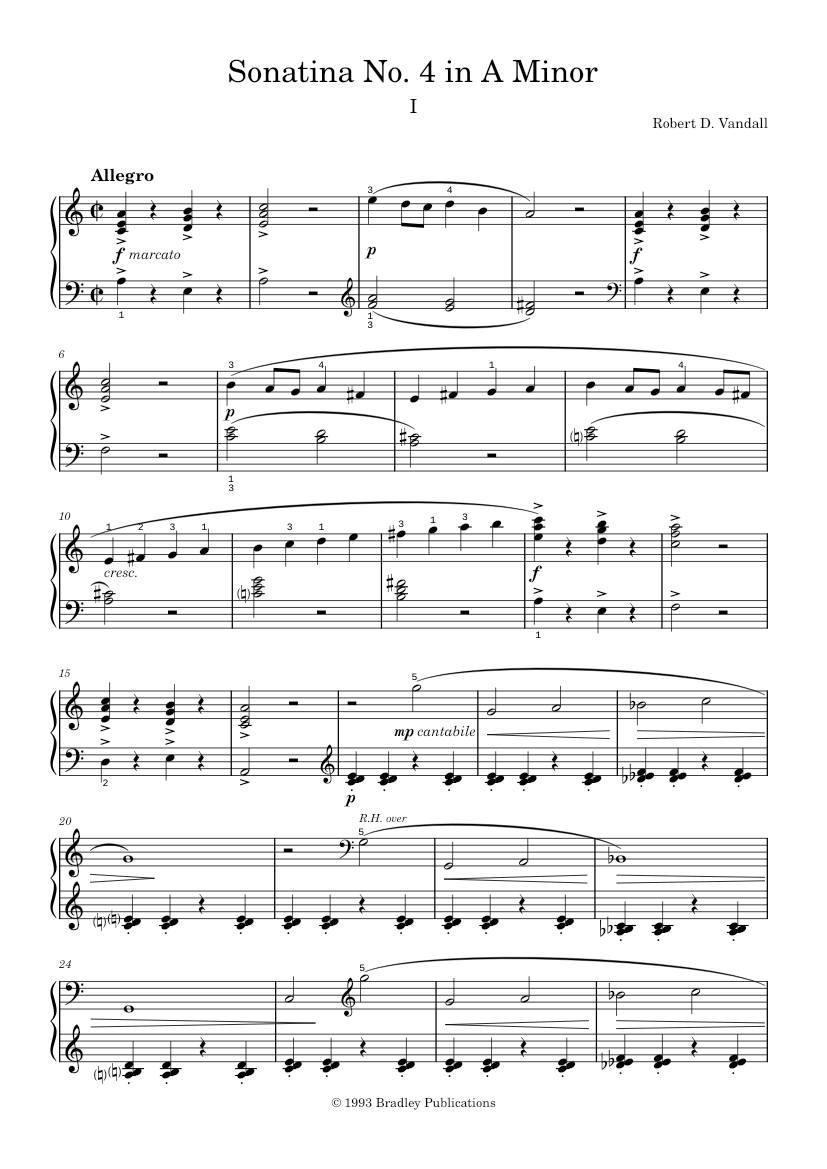 Sonatina No 4 in A Minor – Robert D. Vandall 楽譜 ピアノ (ソロ