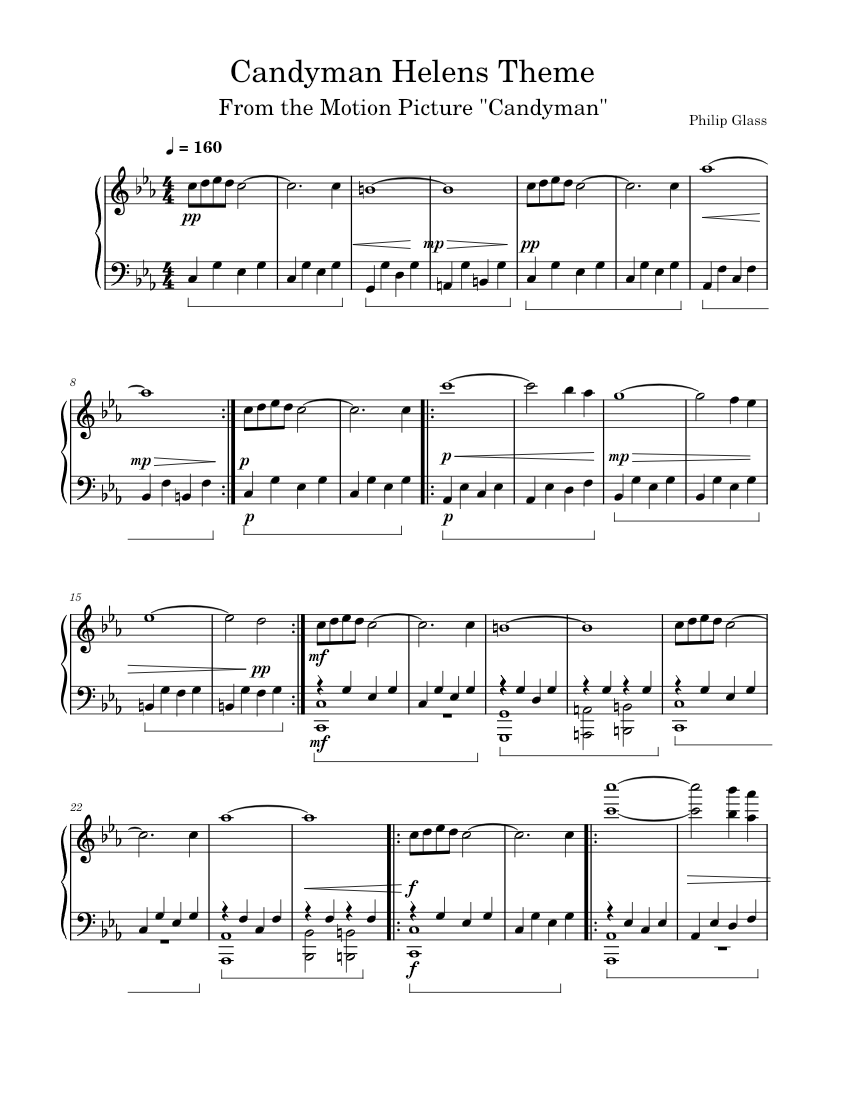 Candyman theme Philip Glass Candyman Helens Theme Sheet music for