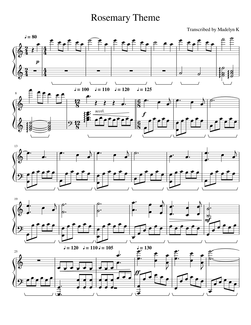 Rosemary's Theme (The Giver) Sheet music for Piano (Solo) | Musescore.com