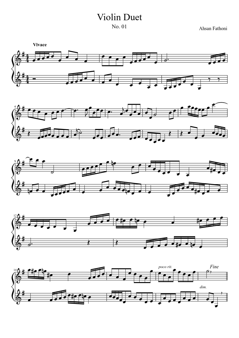 Duet for Violins Sheet music for Violin (String Duet) | Musescore.com