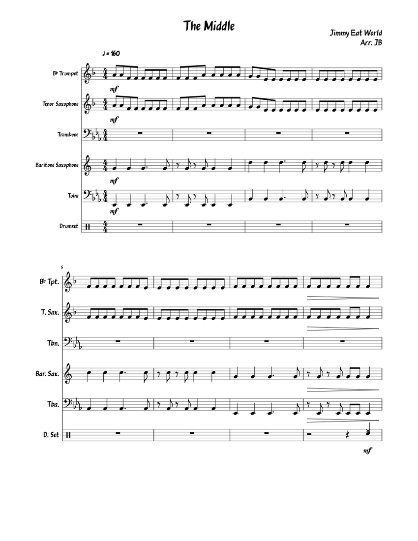 The Middle - Jimmy Eat World (Lucky Chops Version) Sheet music for  Trombone, Tuba, Saxophone tenor, Saxophone baritone & more instruments  (Mixed Ensemble) | Musescore.com