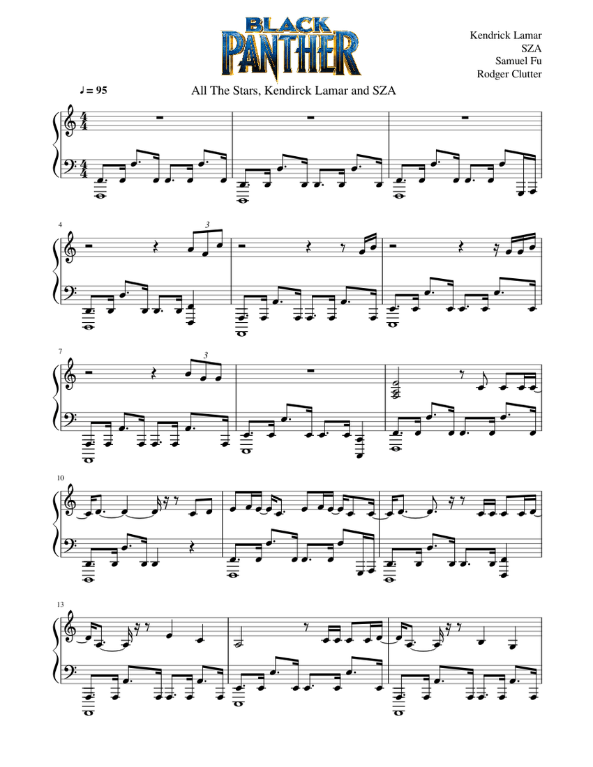 All The Stars - Black Panther - Kendrick Lamar and SZA - Piano Solo Sheet  music for Piano (Solo) | Musescore.com