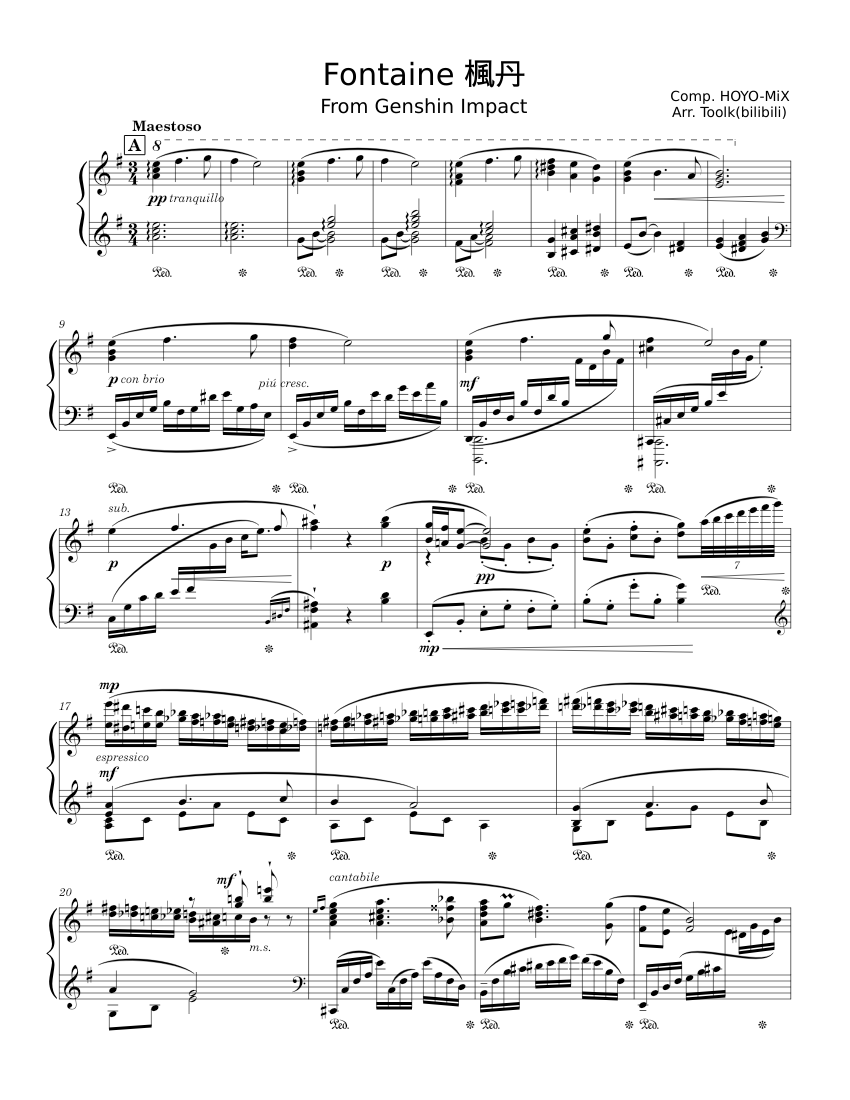 Fontaine – HOYO-MiX (Advanced Piano Solo) Sheet music for Piano (Solo ...