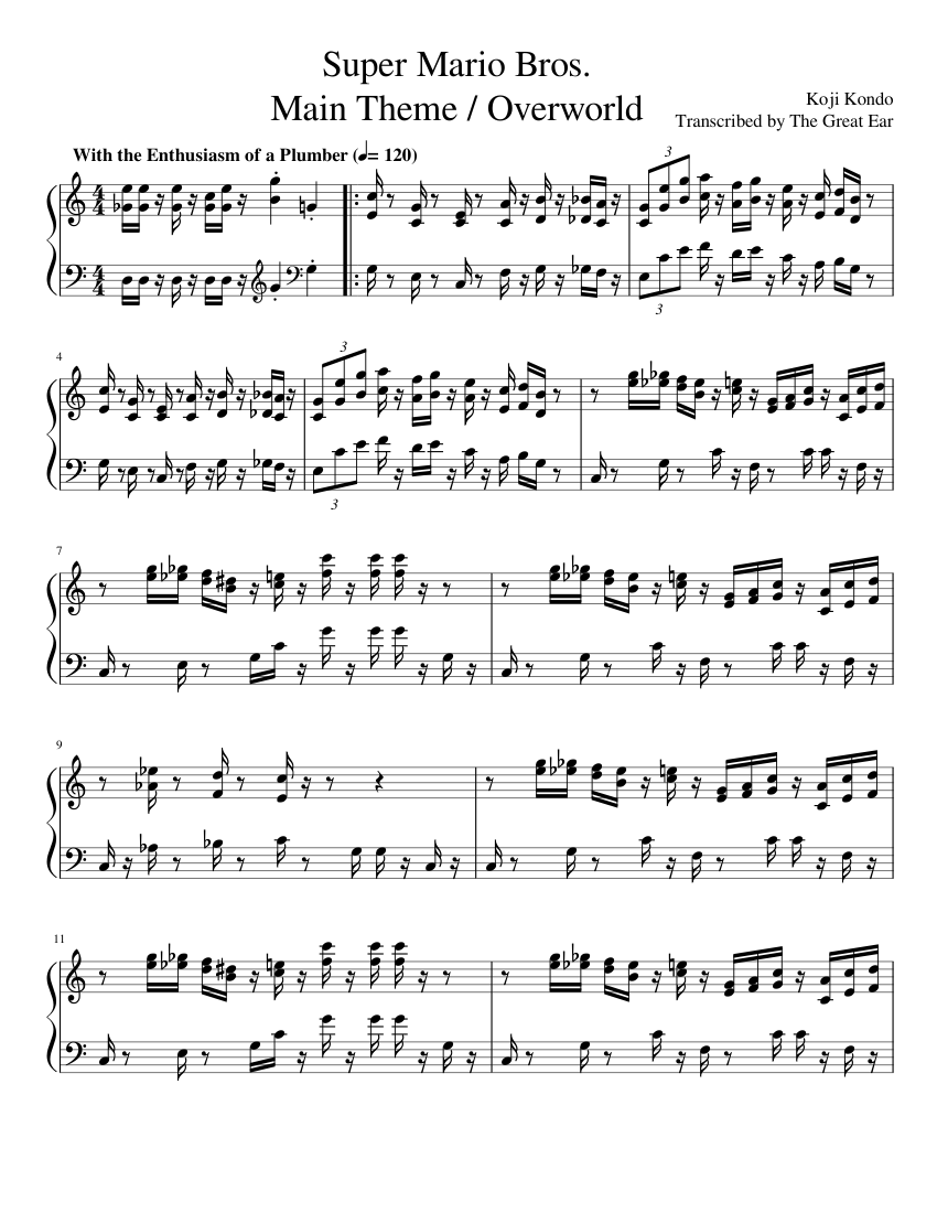 Super Mario Bros. - Main Theme / Overworld Sheet music for Piano (Solo) |  Musescore.com