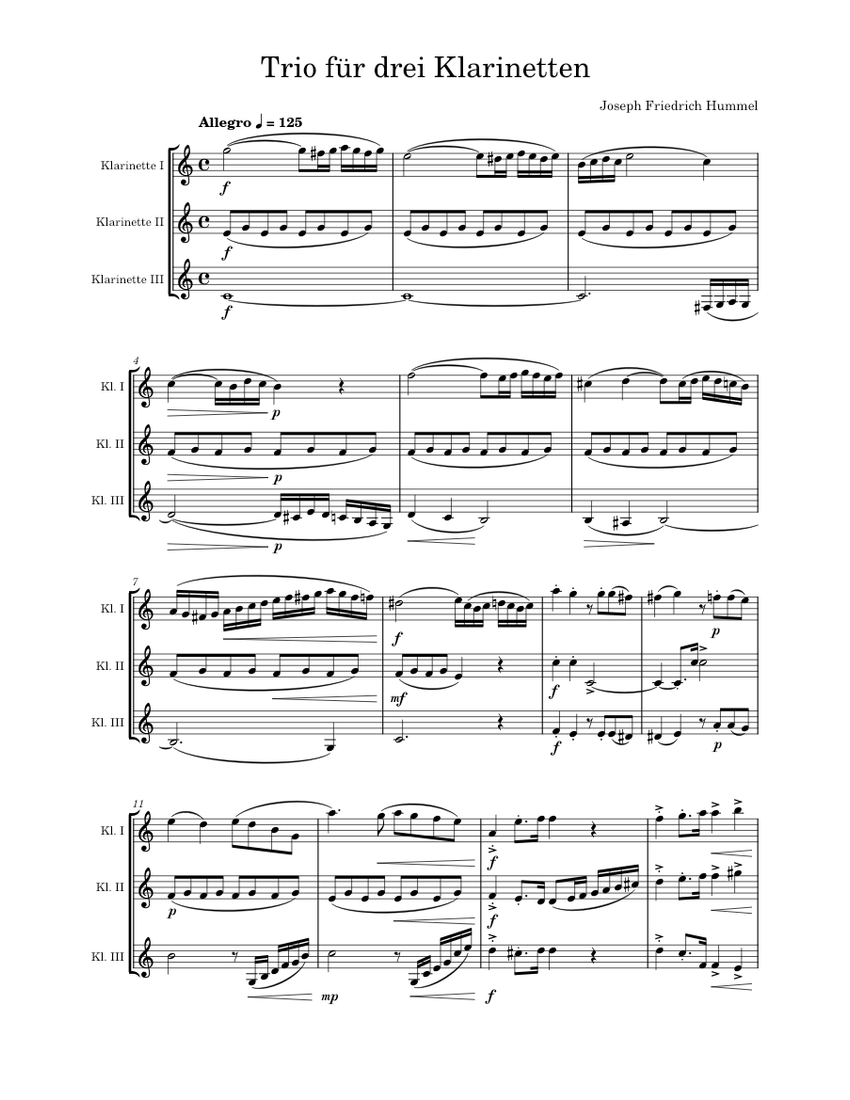 labyrint Udgående terrorisme Joseph Friederich Hummel--Trio Für Drei Klarinetten Sheet music for  Clarinet (In B Flat) (Mixed Trio) | Musescore.com
