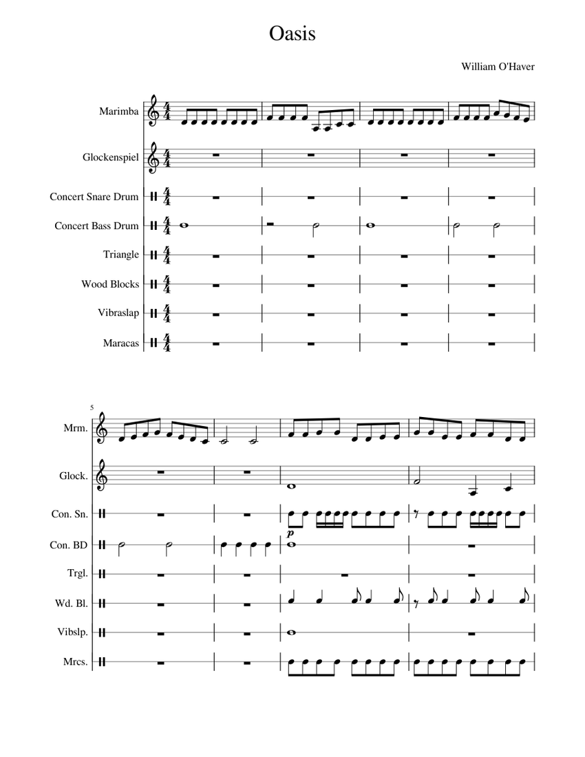 Oasis Sheet music for Glockenspiel, Snare drum, Bass drum, Marimba