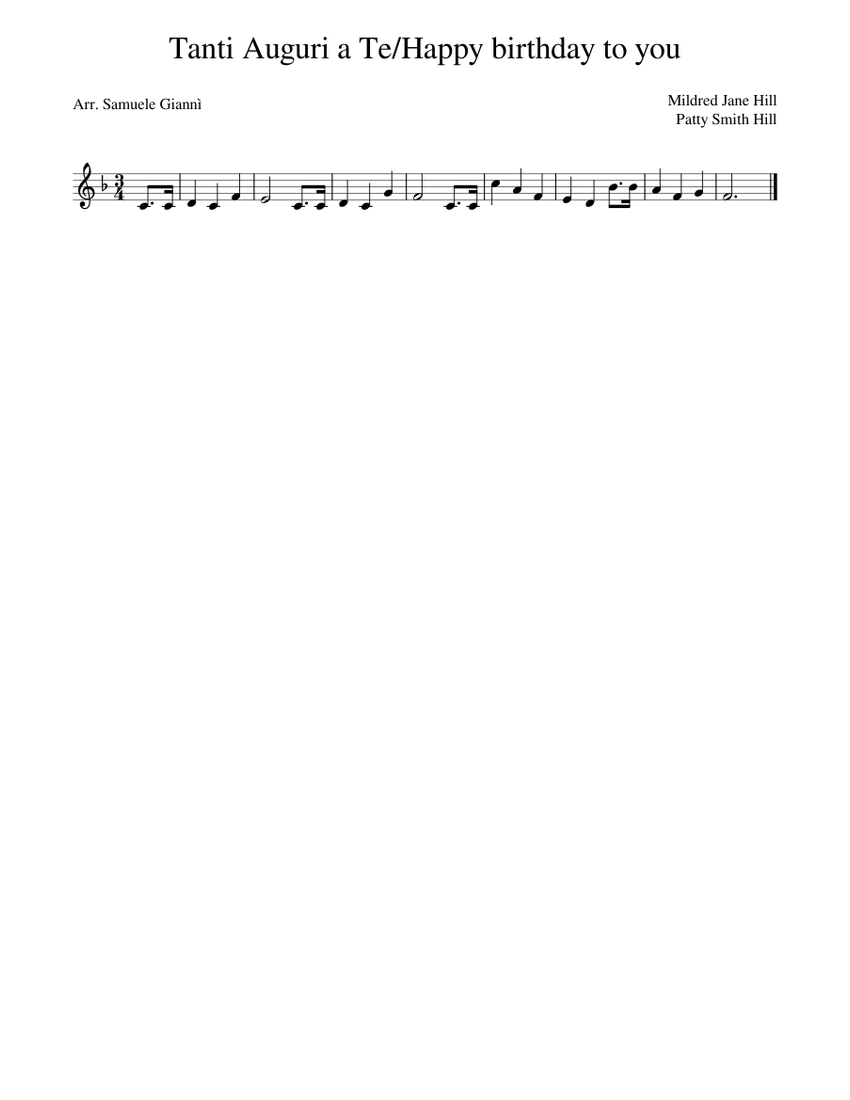 Tanti Auguri a Te/Happy birthday to you Sheet music for Piano (Solo ...