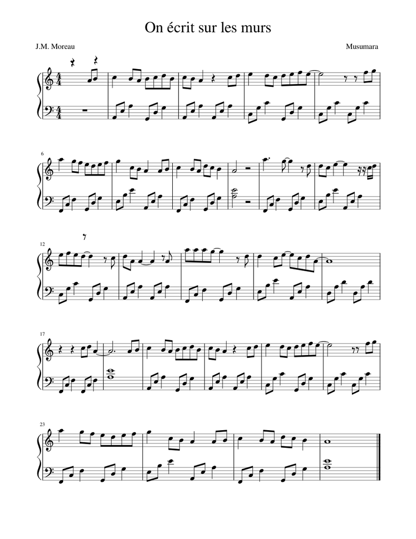On écrit sur les murs Sheet music for Piano (Solo) | Musescore.com