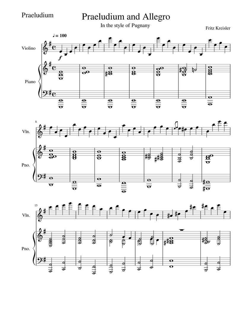 Praeludium and Allegro Sheet music for Piano, Violin (Solo) | Musescore.com