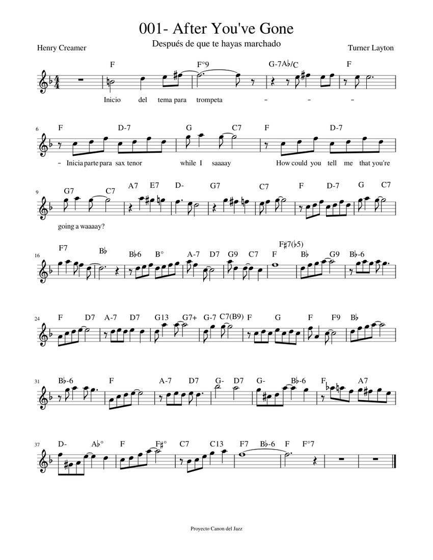 001- After You've Gone: Después de que te hayas marchado Sheet music ...