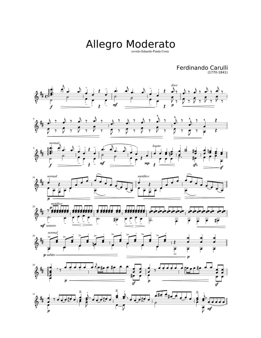 Allegro Moderato Carulli Sheet music for Piano (Solo) | Musescore.com
