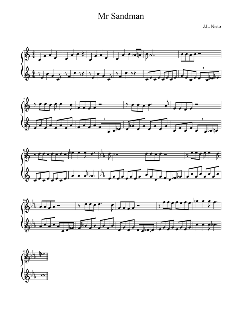 Mr Sandman Sheet music for Piano (Piano Duo) | Musescore.com