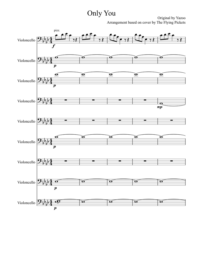 Only You (Yazoo/The Flying Pickets) (For Cello Choir) Sheet music for Cello  (String Ensemble) | Musescore.com