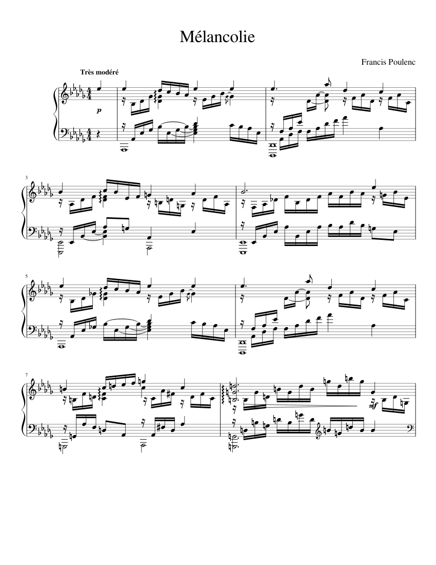 Poulenc Melancolie Piano Solo Sheet Music For Piano Solo Musescore Com