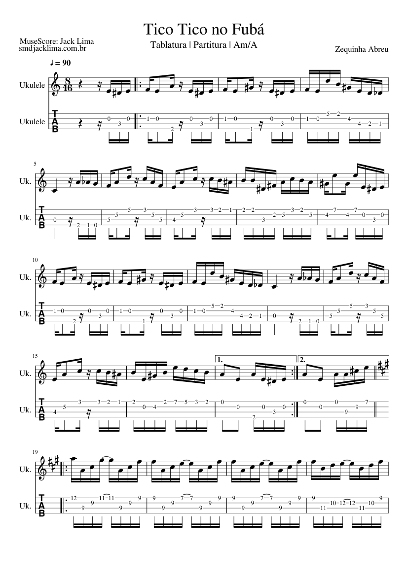 Tico Tico no Fubá | Ukulele Soprano | Partitura/Tablatura | Am Sheet music  for Ukulele (Mixed Duet) | Musescore.com
