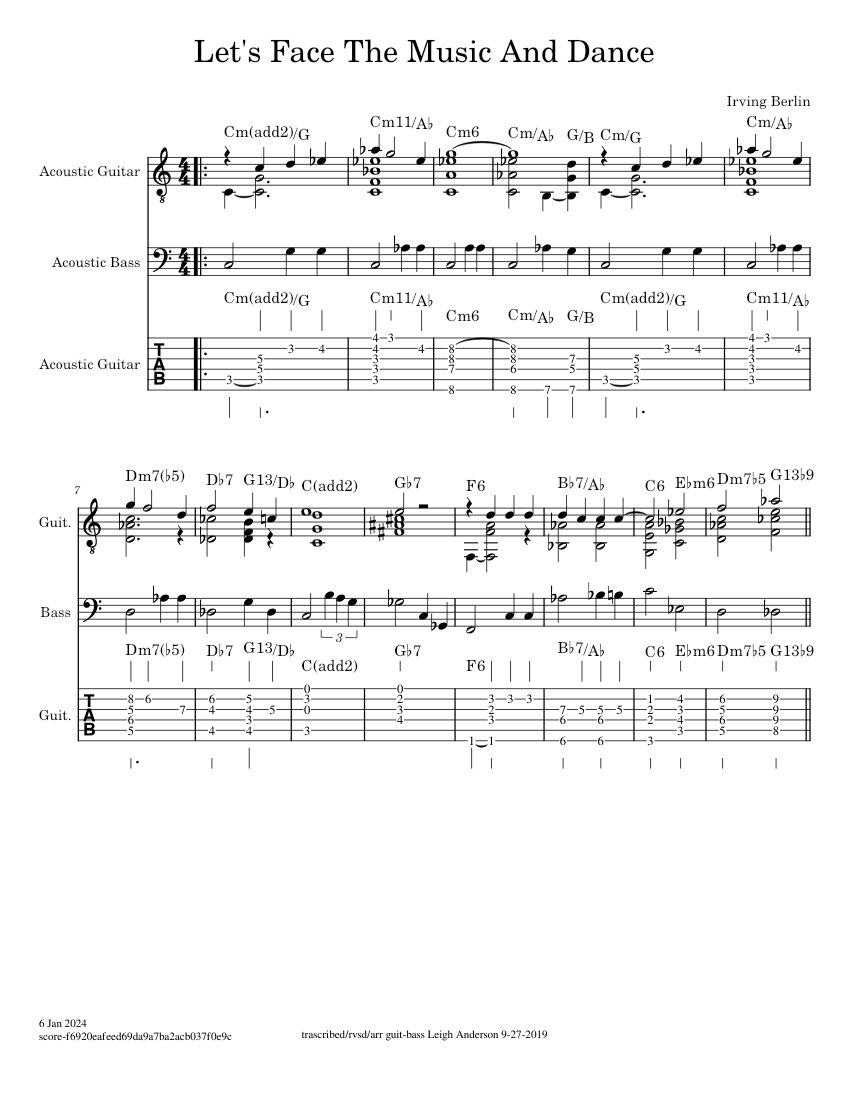 Let's Face The Music And Dance - Irving Berlin Sheet Music and Tab