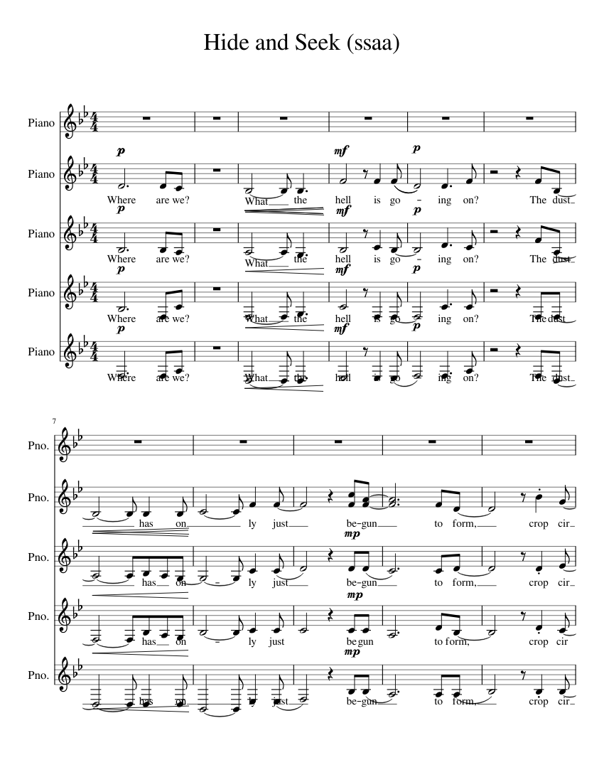Hide and Seek (ssaa) Sheet music for Piano (Mixed Quintet) | Musescore.com