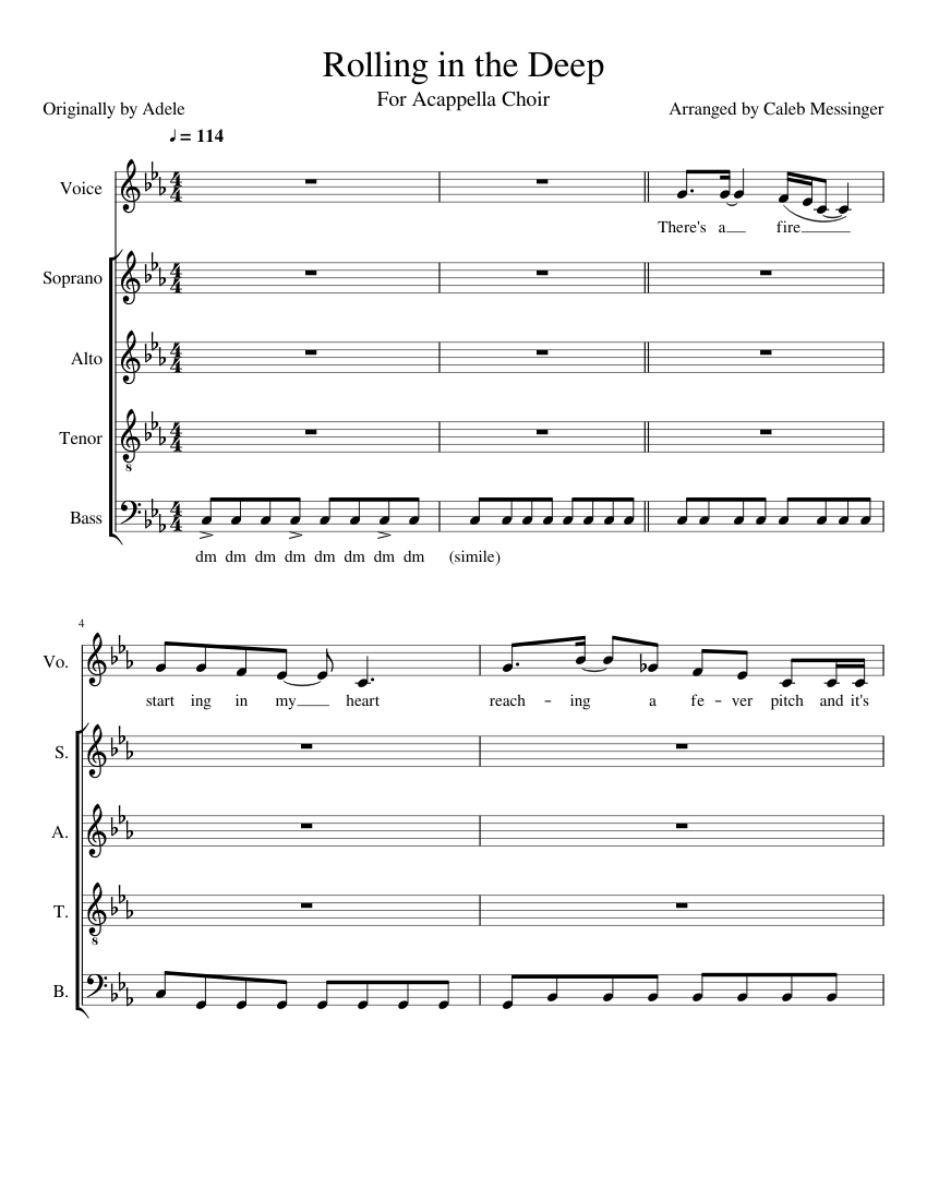 Rolling in the Deep Acapella Sheet music for Soprano, Alto, Tenor, Bass  voice & more instruments (Choral) | Musescore.com