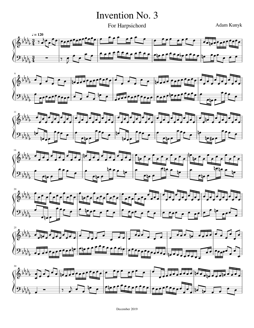 Invention No. 3 Sheet music for Harpsichord (Solo) | Musescore.com