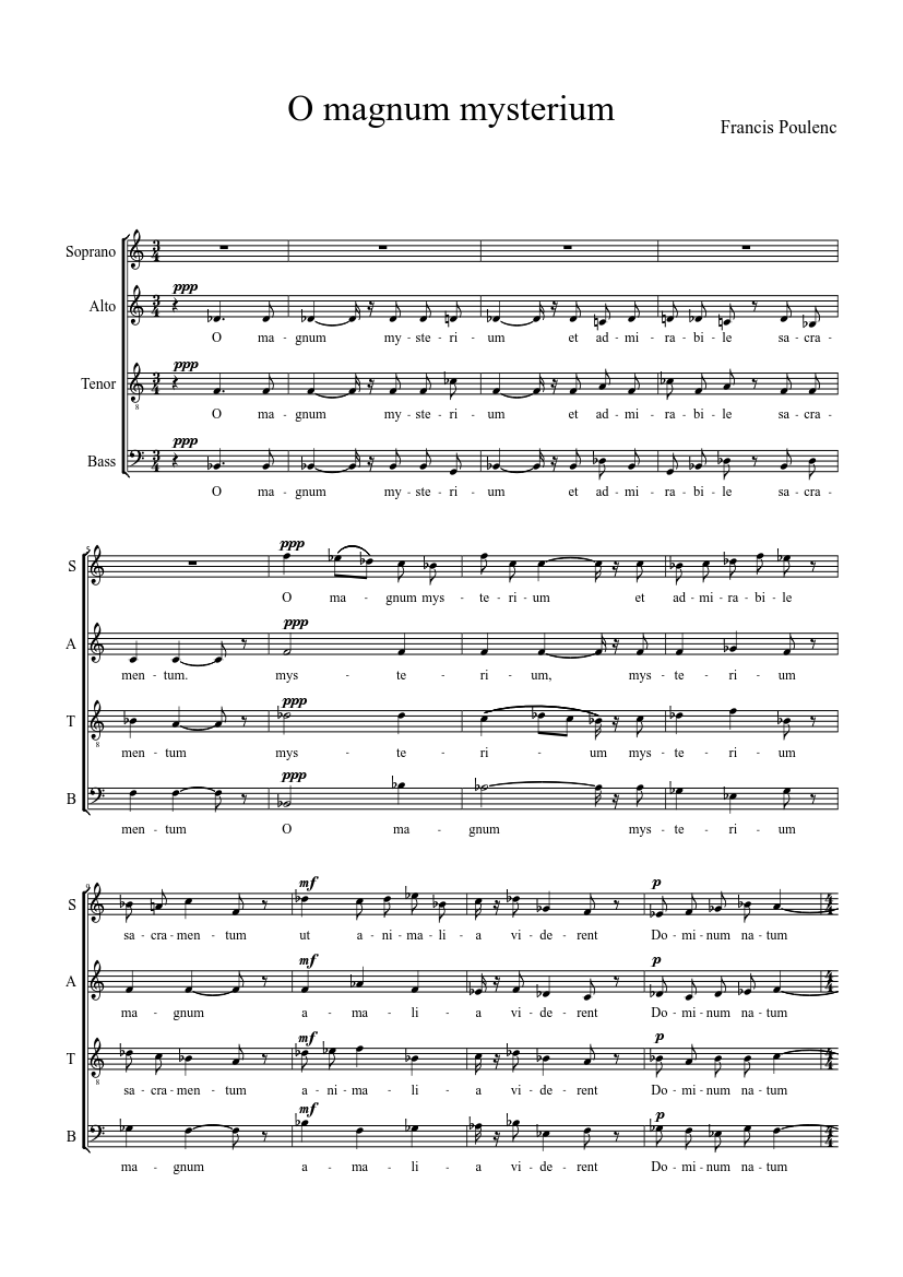 Francis Poulenc O Magnum Mysterium Sheet Music For Bass Solo Musescore Com