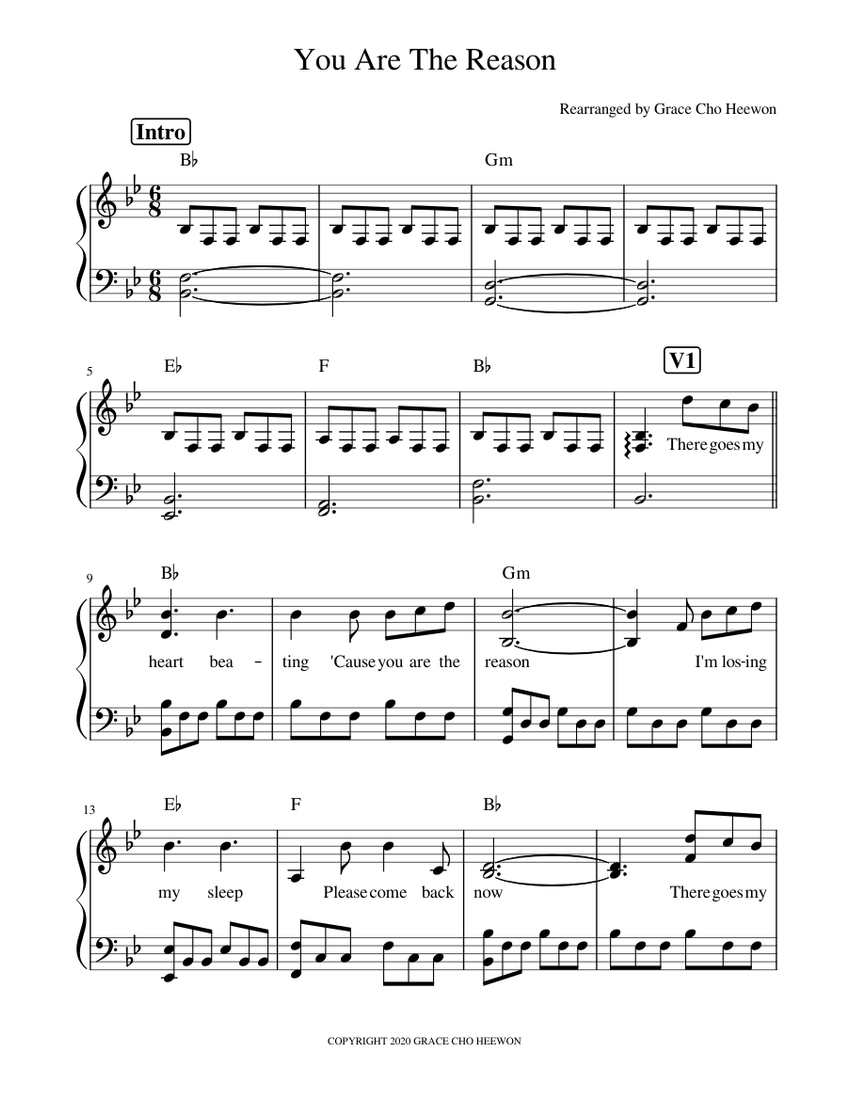 You are the reason (Easy) Sheet music for Piano (Solo) | Musescore.com