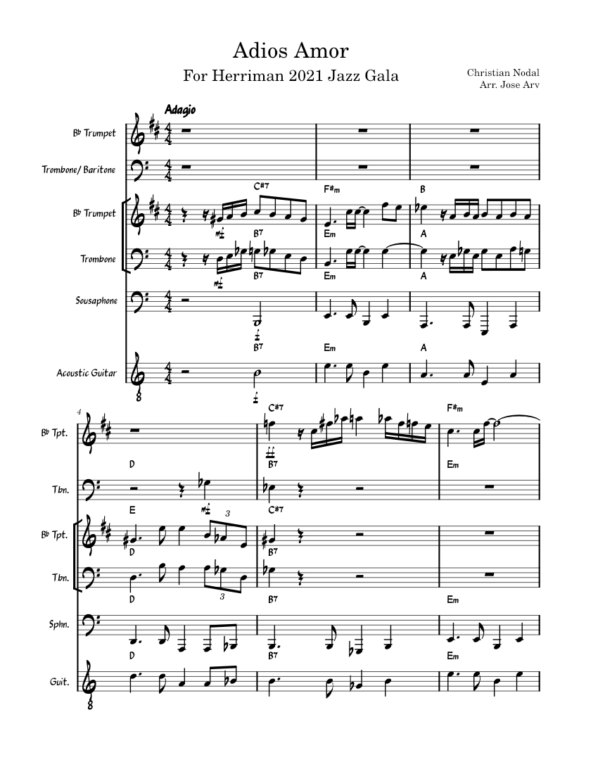 Adiós Amor Christian Nodal Sheet music for Trombone, Trumpet in