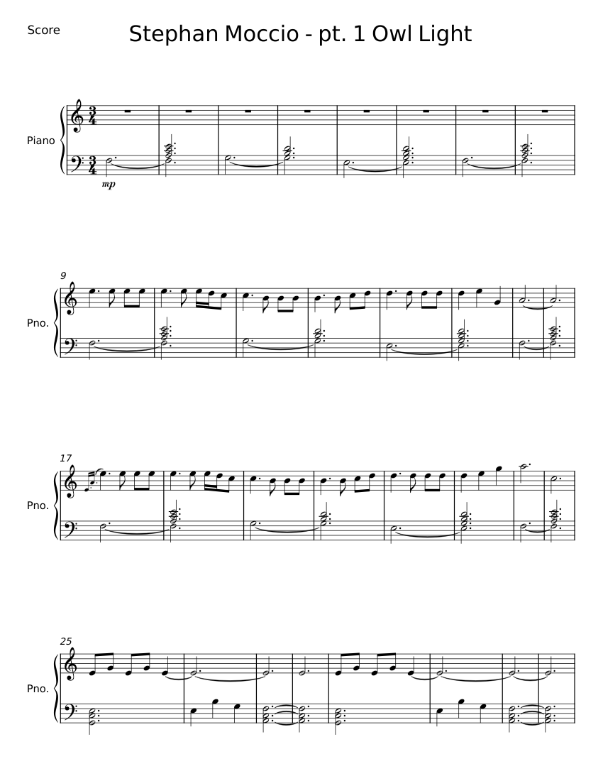 Pt. 1 Owl Light - Stephan Moccio Sheet music for Piano (Solo) Easy ...