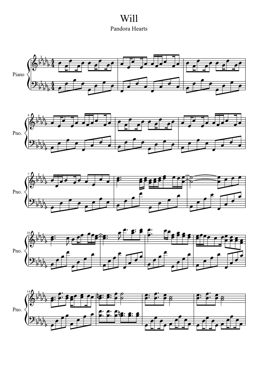 Pandora Hearts-Will Sheet music for Piano (Solo) | Musescore.com