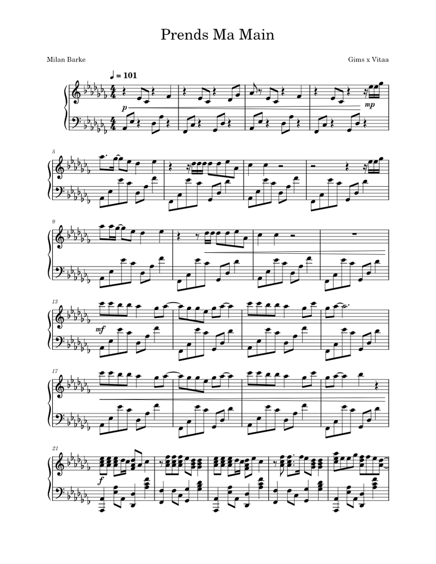Prends Ma Main – Maître Gims Sheet music for Piano (Solo) | Musescore.com