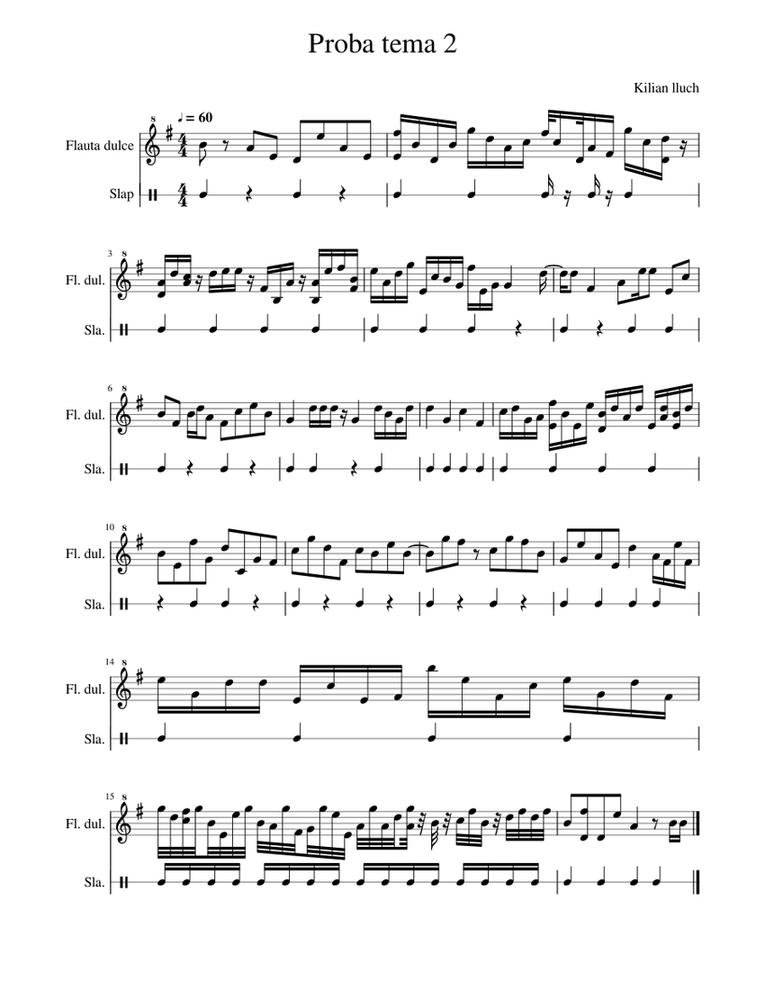 Random flute project Sheet music for Recorder, Slap (Mixed Duet