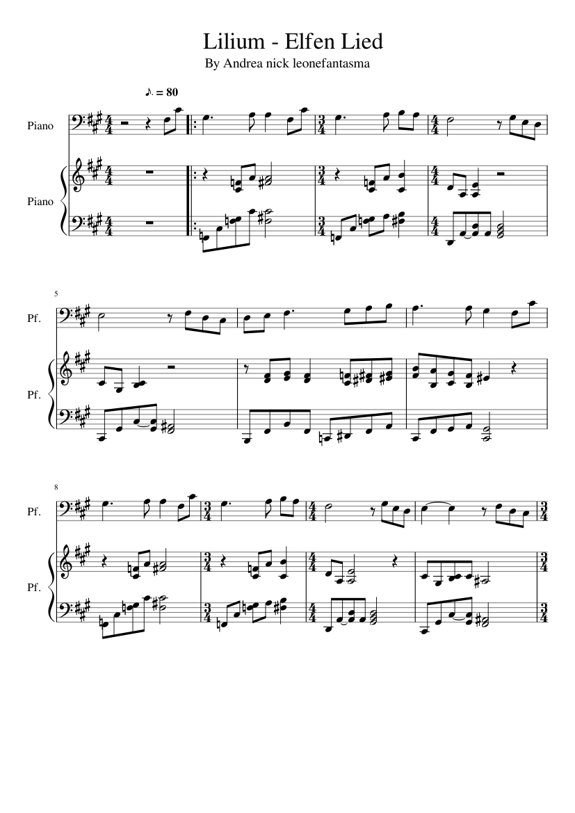 Lilium - Elfen Lied By leonefantasma - piano tutorial