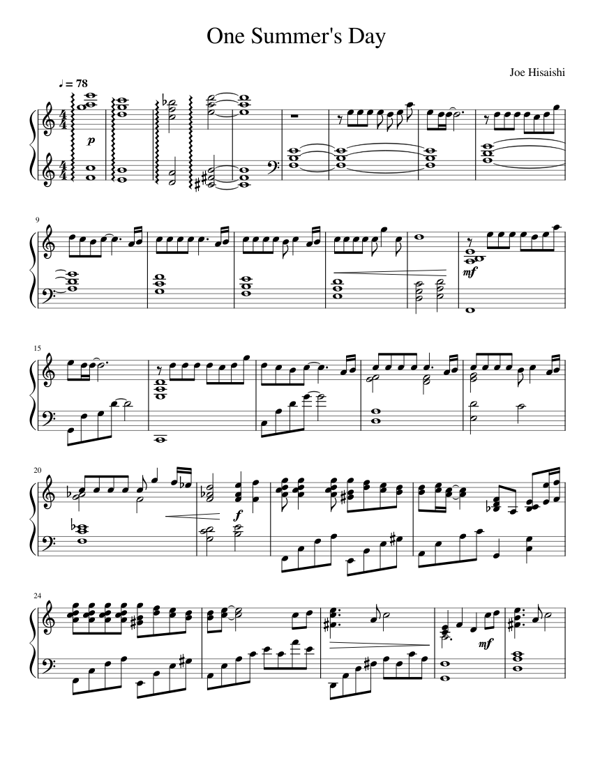 One Summer's Day Sheet music for Piano (Solo) | Musescore.com