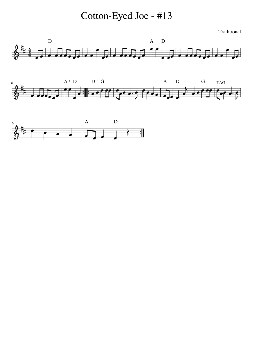 Traditional music - Cotton-Eyed Joe - #13 Sheet music for Piano (Solo ...
