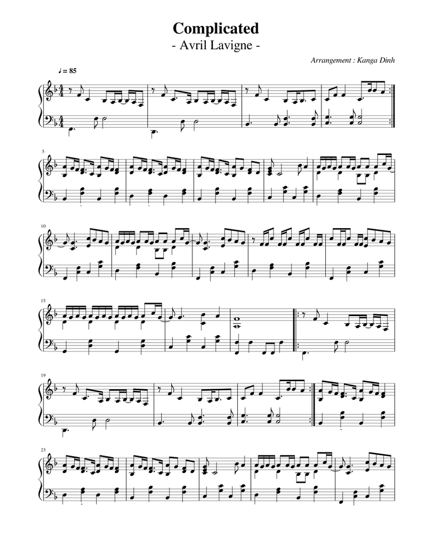 Complicated - Avril Lavigne Sheet music for Piano (Solo) | Musescore.com