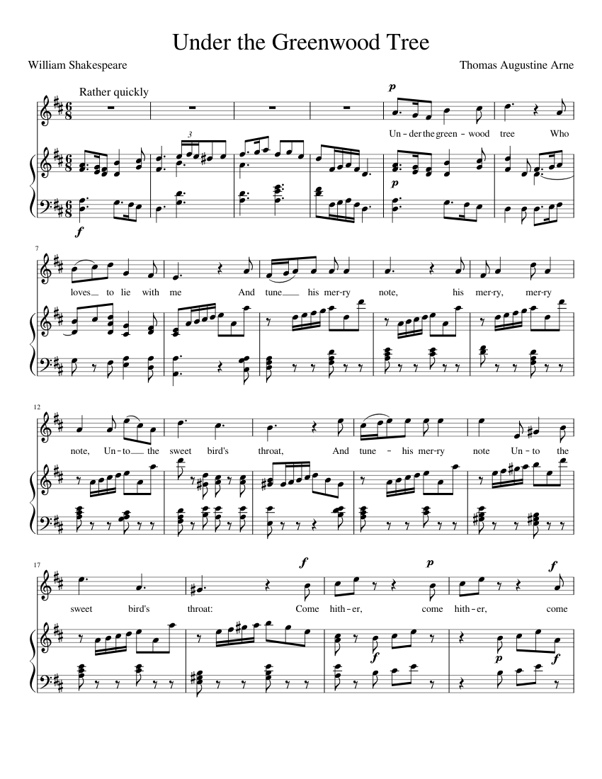 Under the Greenwood Tree Sheet music for Piano, Vocals (Piano-Voice) |  Musescore.com