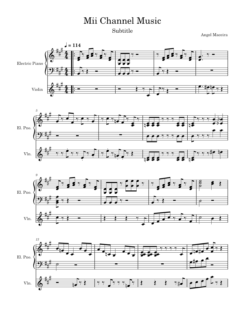 Mii Channel Theme – Kazumi Totaka Mii Channel Music Sheet Music for ...