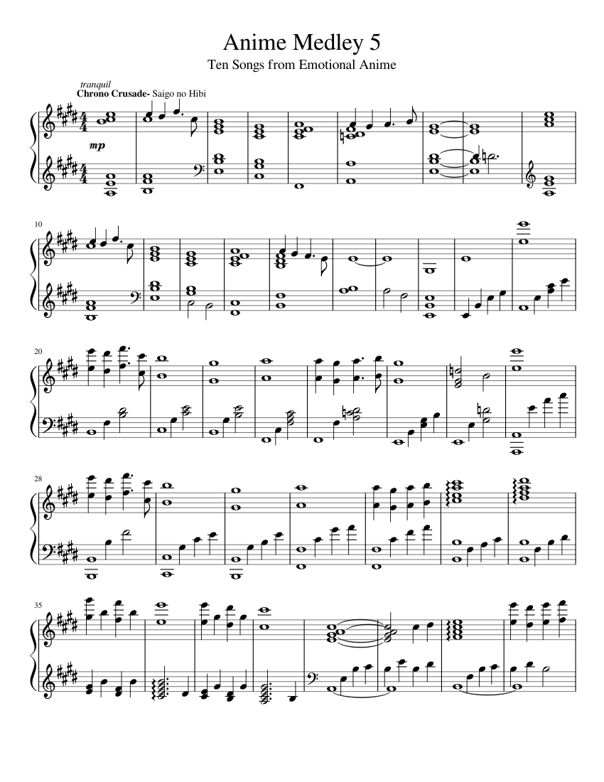 Anime Medley- No. 5 Sheet music for Piano (Solo) | Musescore.com