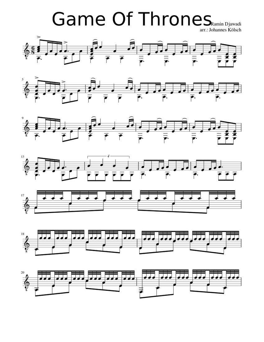 Game Of Thrones Theme for classical Guitar Sheet music for Piano (Solo) |  Musescore.com