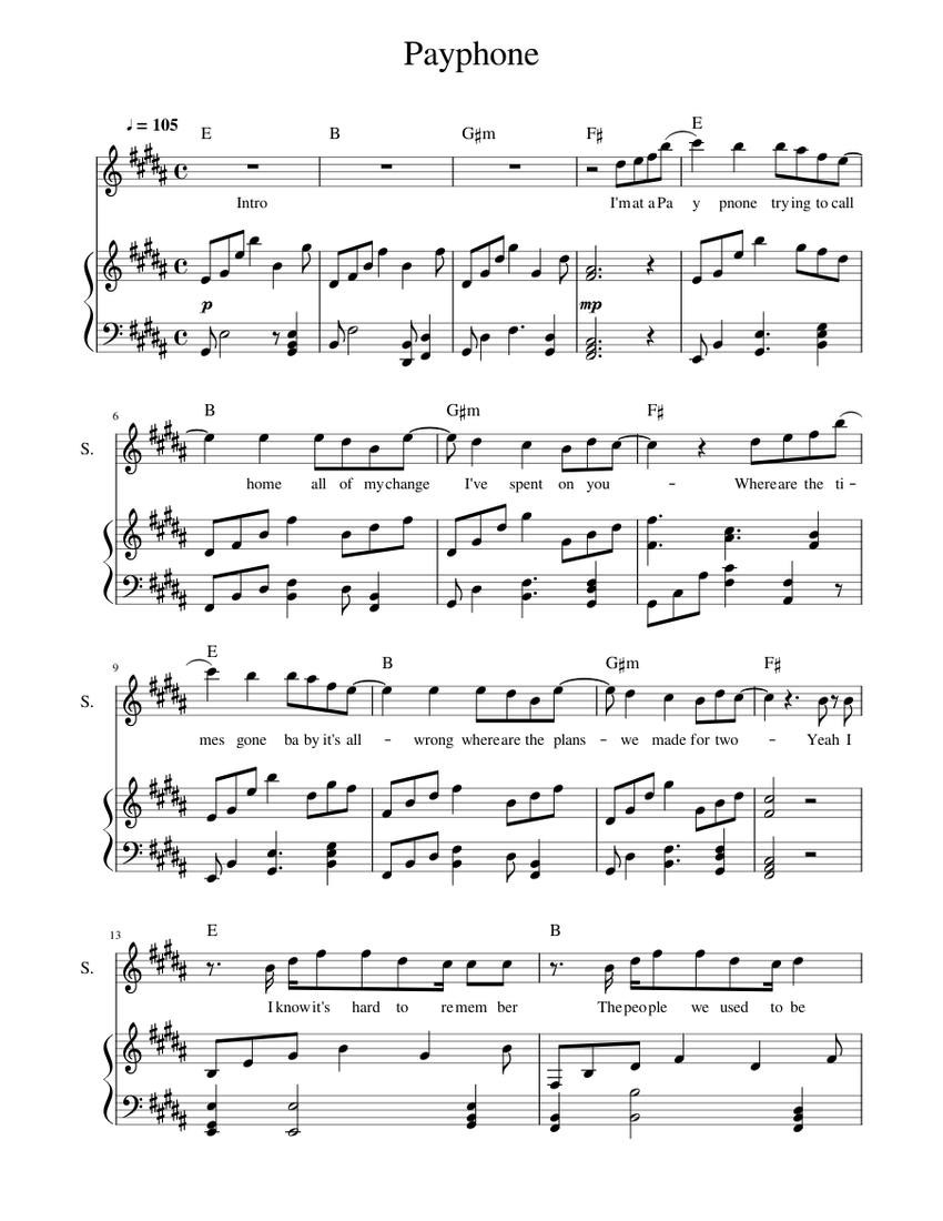 Payphone Sheet music for Piano, Soprano (Piano-Voice) | Musescore.com