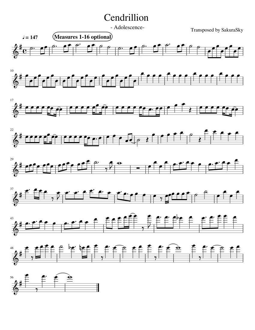 Cendrillion -Adolescence- Sheet music for Flute (Solo) | Musescore.com